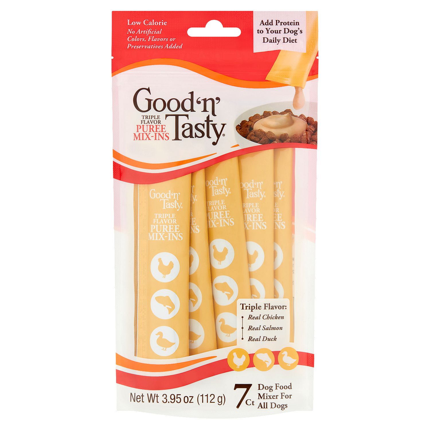 Good 'n' Tasty Triple Flavor Puree Mix-Ins Dog Food Mixer for All Dogs, 7 count, 3.95 oz