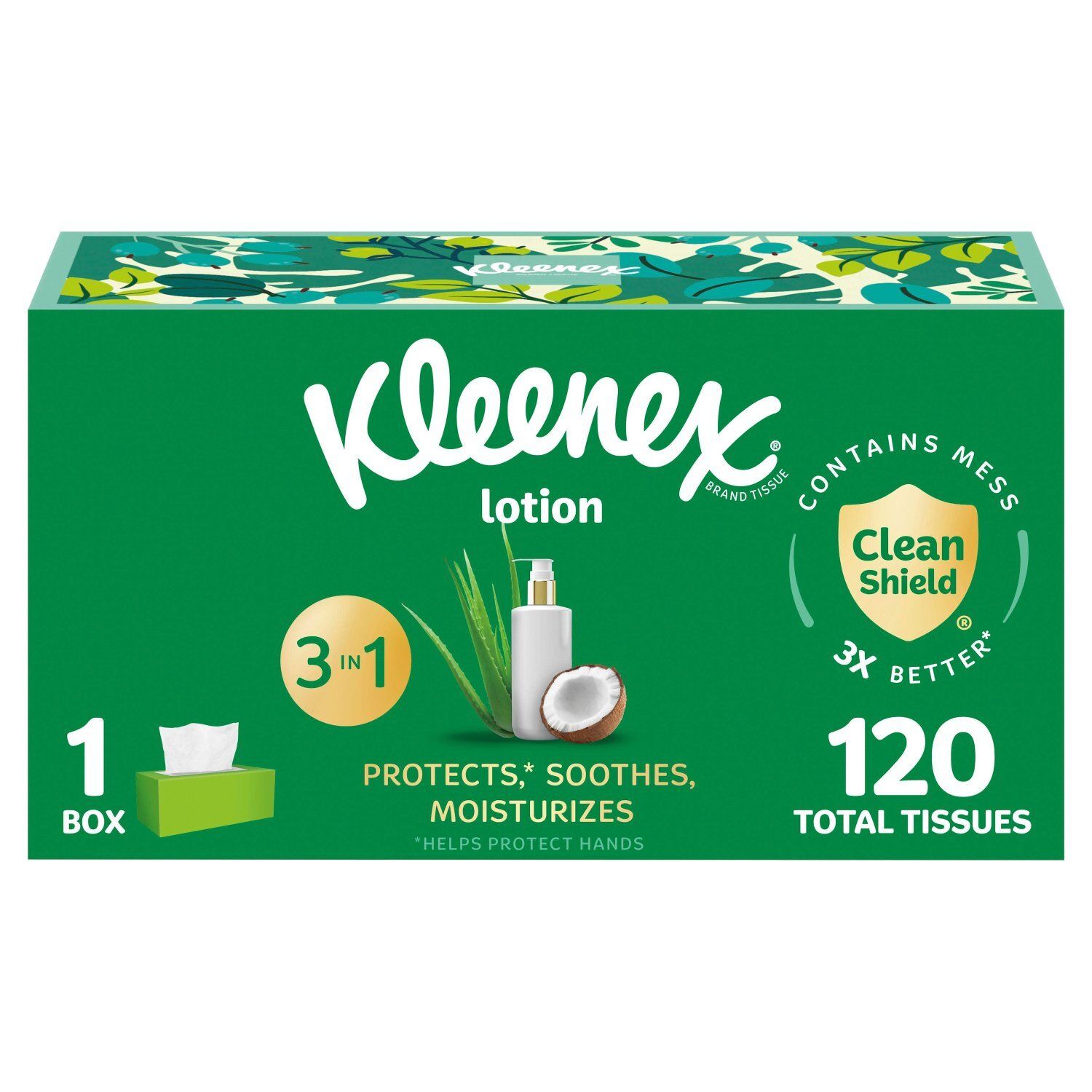 Kleenex Lotion 3 in 1 Coconut Oil + Aloe Tissues, 3-ply, 120 count