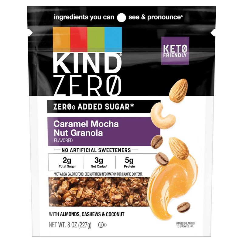 Kind Zero Caramel Mocha Nut Granola Flavored with Almonds, Cashews &amp; Coconut, 8 oz