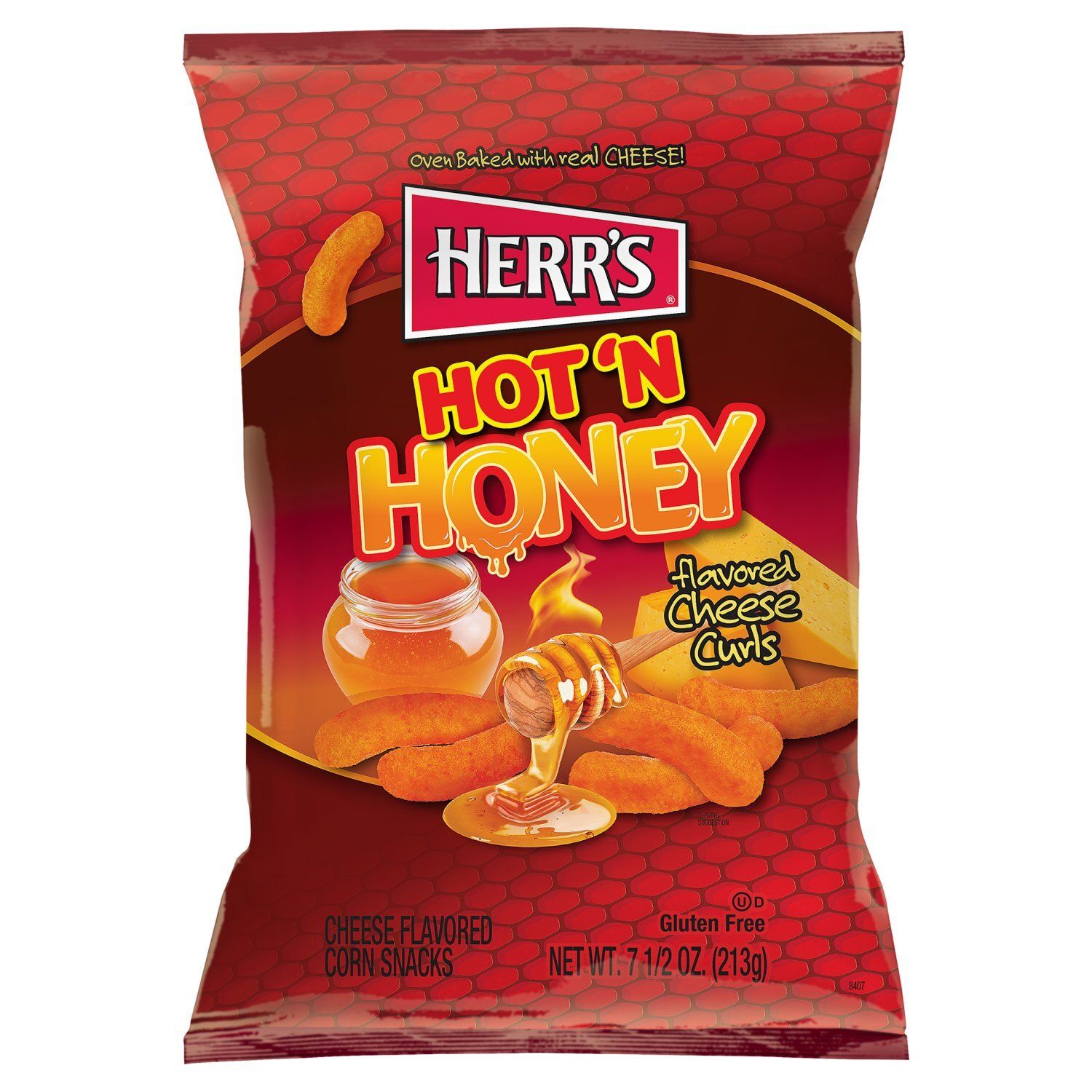 Herr's Hot'n Honey Cheese Curls Flavored Corn Snacks, 7 1/2 oz