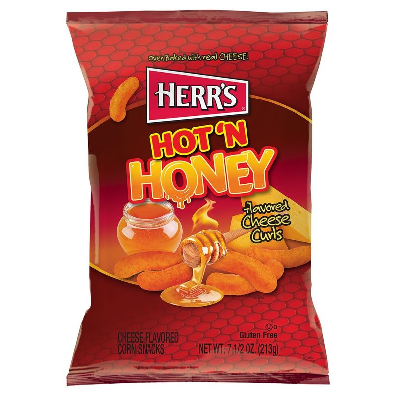 Herr's Hot'n Honey Cheese Curls Flavored Corn Snacks, 7 1/2 oz