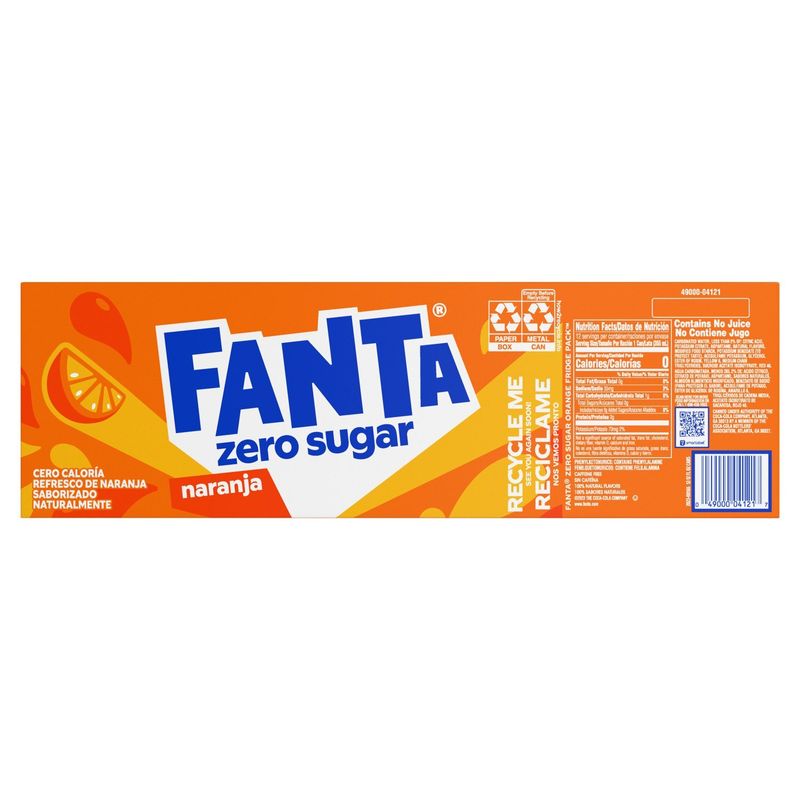 Fanta Zero Sugar Orange Soda, 12 fl oz, 12 count