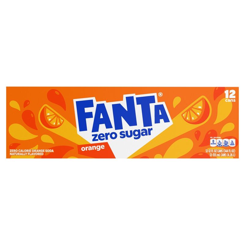 Fanta Zero Sugar Orange Soda, 12 fl oz, 12 count