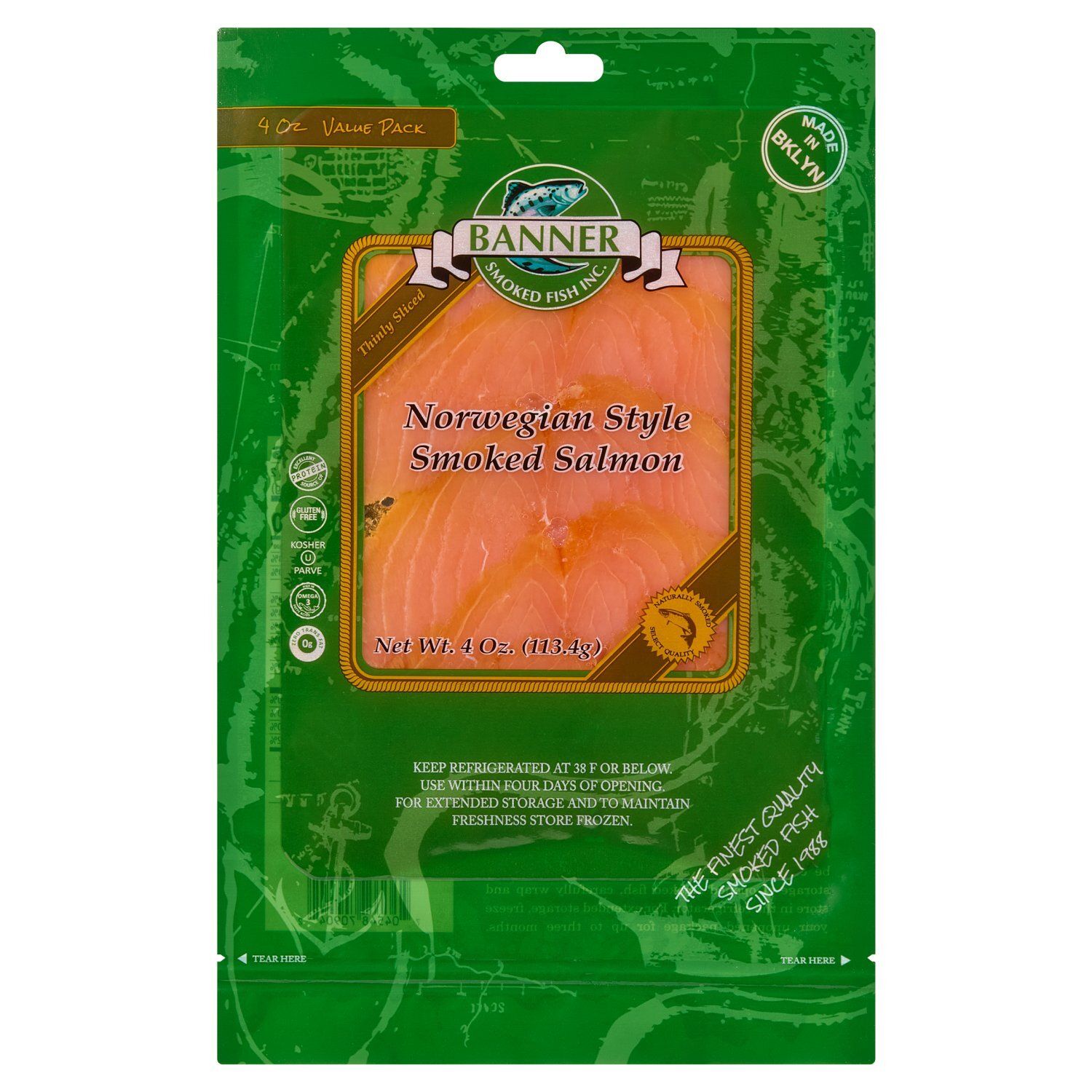 Banner Smoked Fish Inc. Thinly Sliced Norwegian Style Smoked Salmon Value Pack, 4 oz