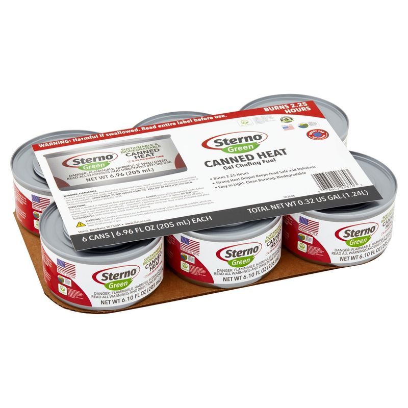 Sterno Green Gel Sustainable &amp; Biodegradable Chafing Fuel Canned Heat, 6.96 fl oz, 6 count