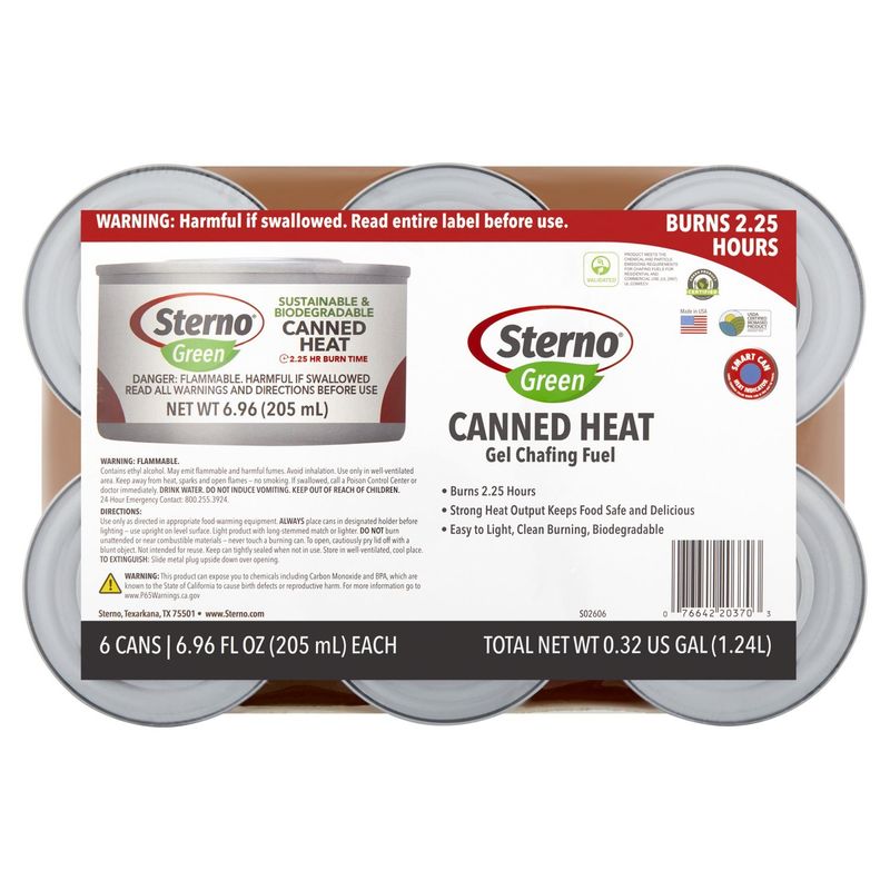 Sterno Green Gel Sustainable &amp; Biodegradable Chafing Fuel Canned Heat, 6.96 fl oz, 6 count