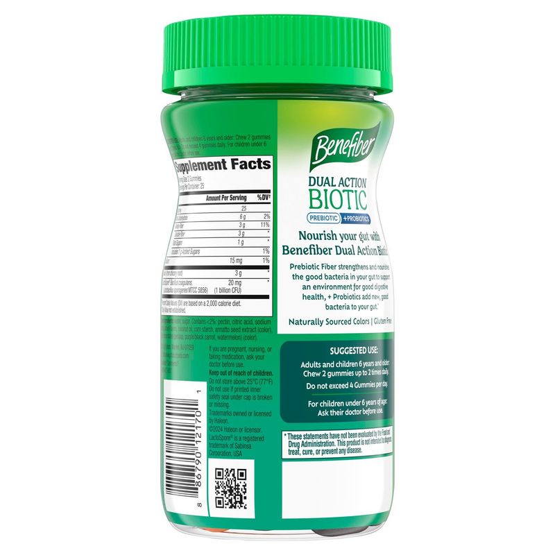 Benefiber Dual Action Biotic Assorted Fruit Flavor Gummies Dietary Supplement, 50 count