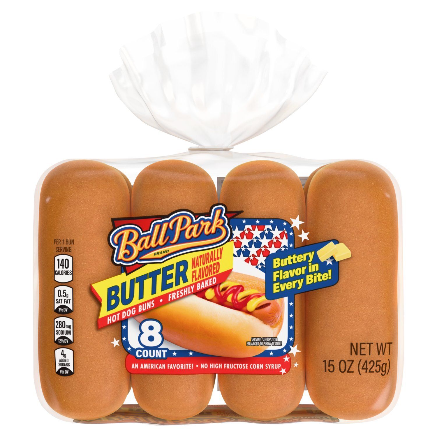 Ball Park Butter Flavored Hot Dog Buns, 8 count, 15 oz