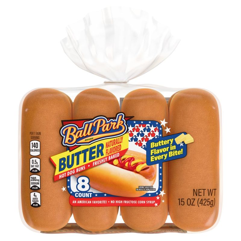 Ball Park Butter Flavored Hot Dog Buns, 8 count, 15 oz