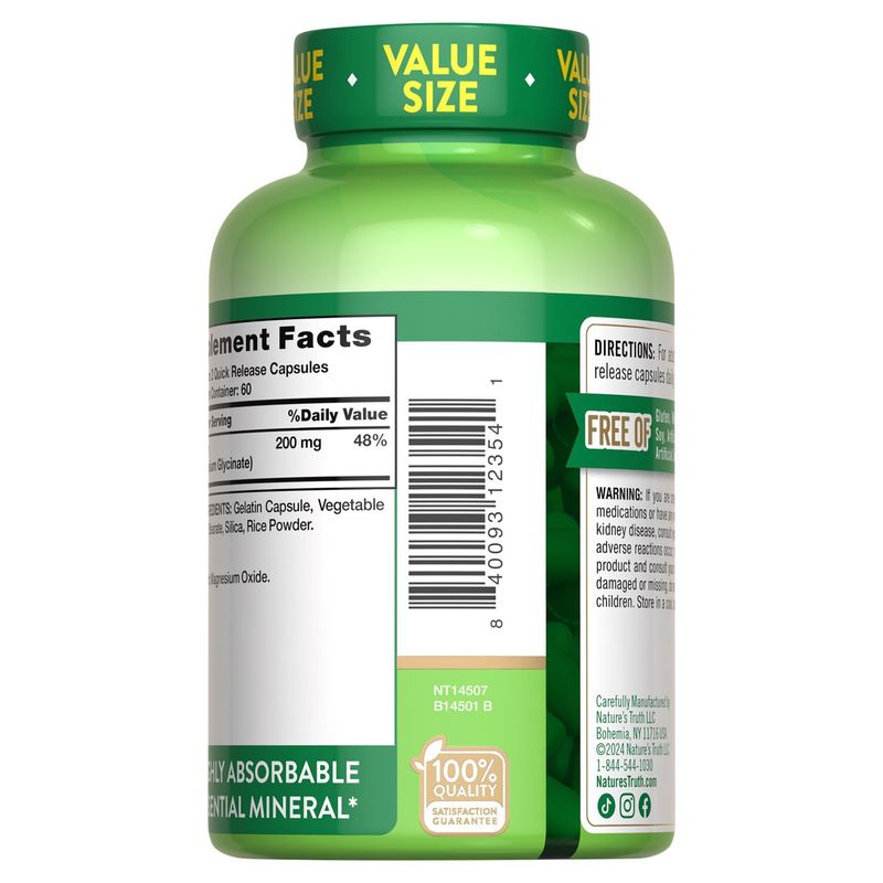 Nature's Truth Chelated Magnesium Glycinate Dietary Supplement Value Size, 120 count