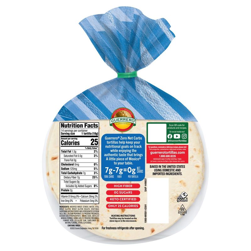 Guerrero Original Zero Net Carbs Tortillas, 14 count, 8.89 oz