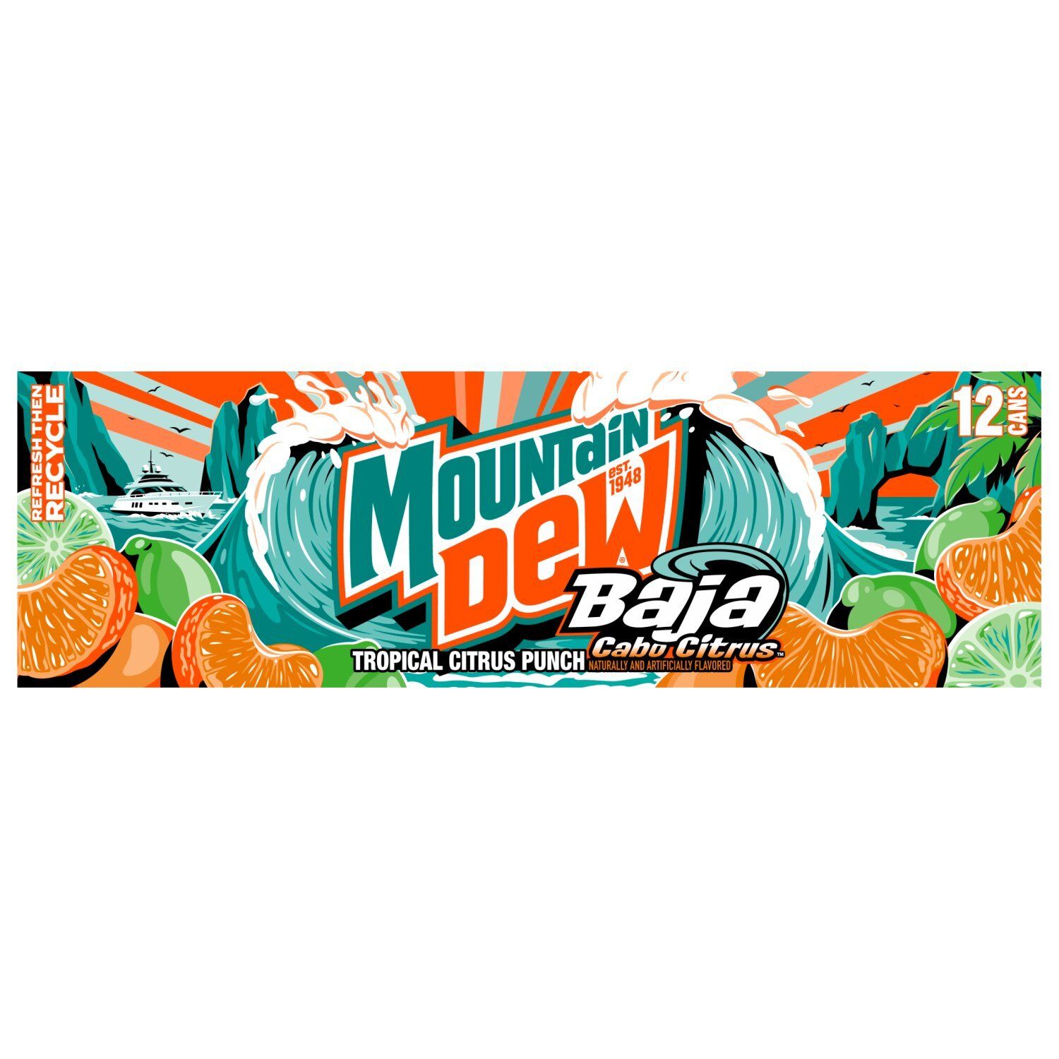 Mountain Dew Baja Cabo Citrus Dew Tropical Citrus Punch 12 Fl Oz, 12 Count