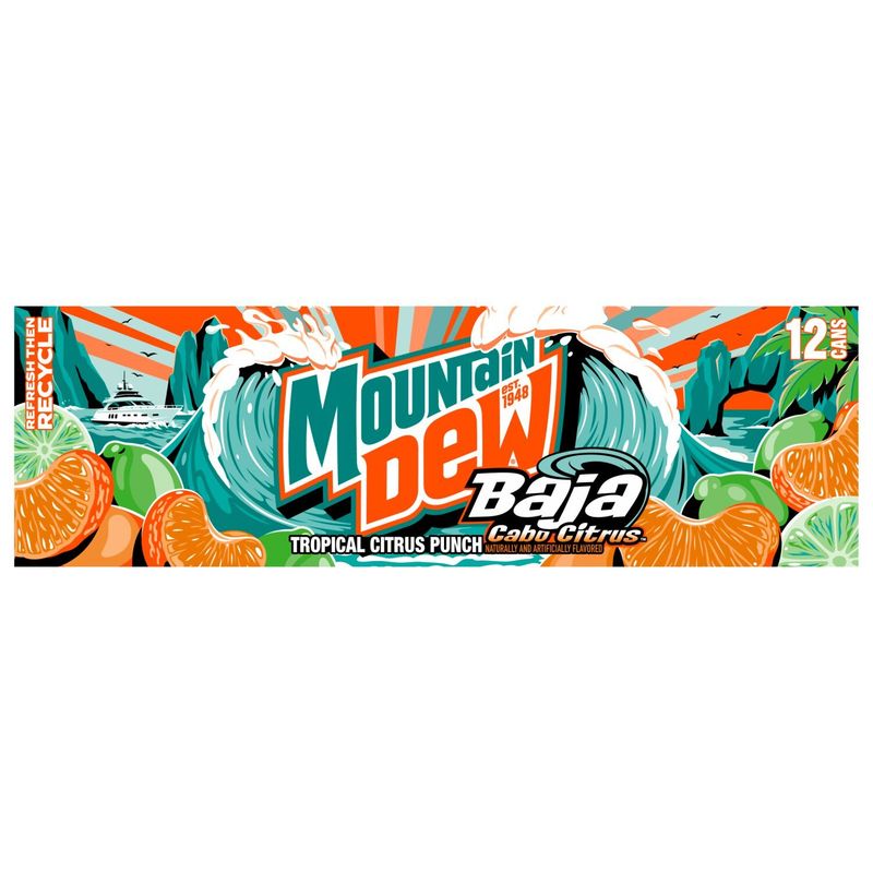 Mountain Dew Baja Cabo Citrus Dew Tropical Citrus Punch 12 Fl Oz, 12 Count