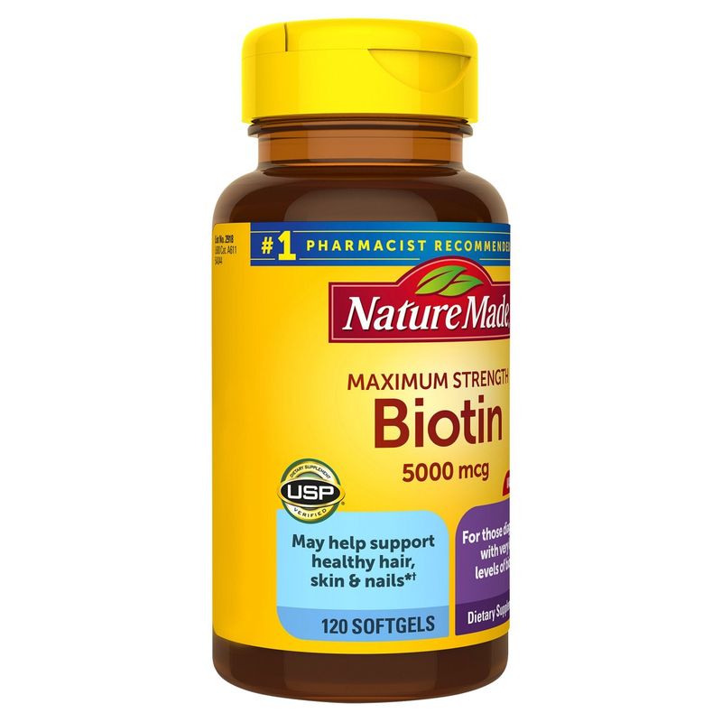 Nature Made Maximum Strength Biotin 5000 mcg Softgels, 120 Count Value Size