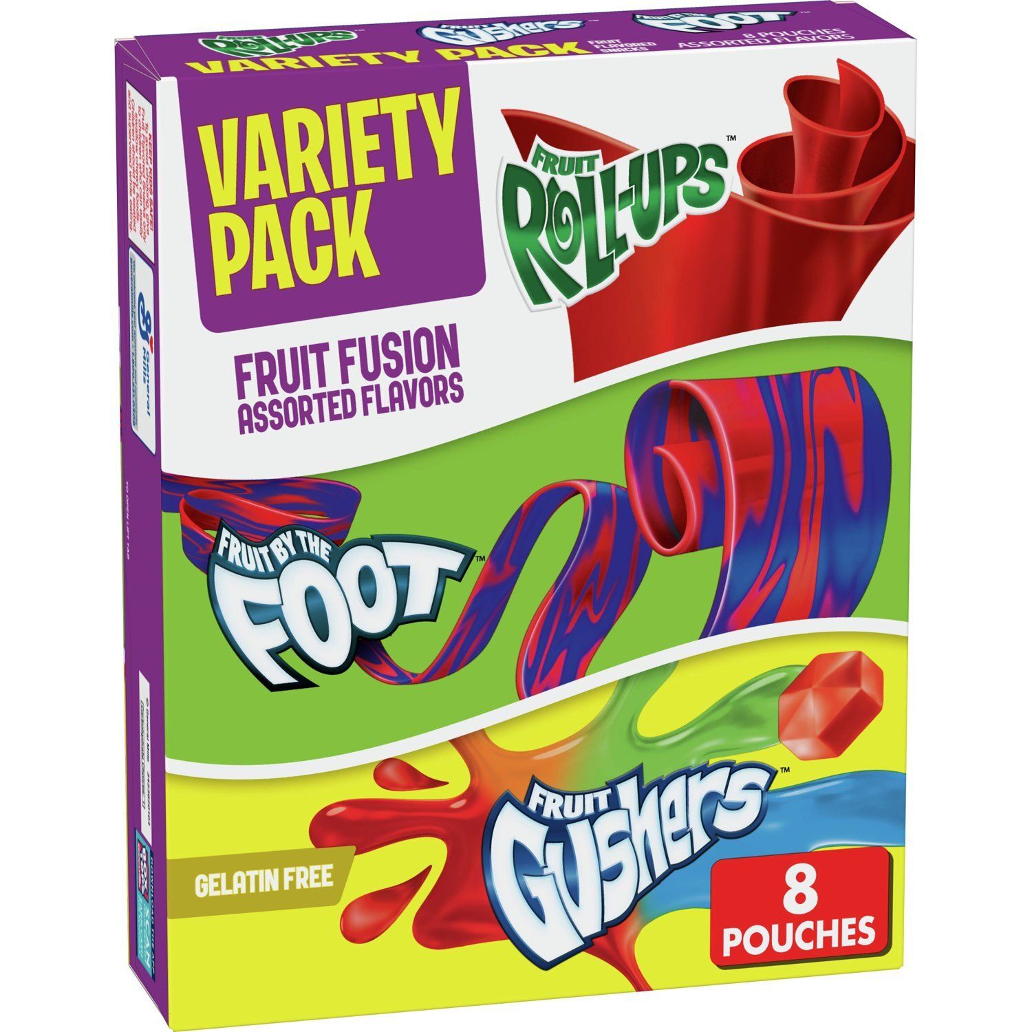 Fruit Roll-Ups, Fruit by the Foot, Fruit Gushers Fruit Flavored Snacks Variety Pack, 8 count, 5.1 oz