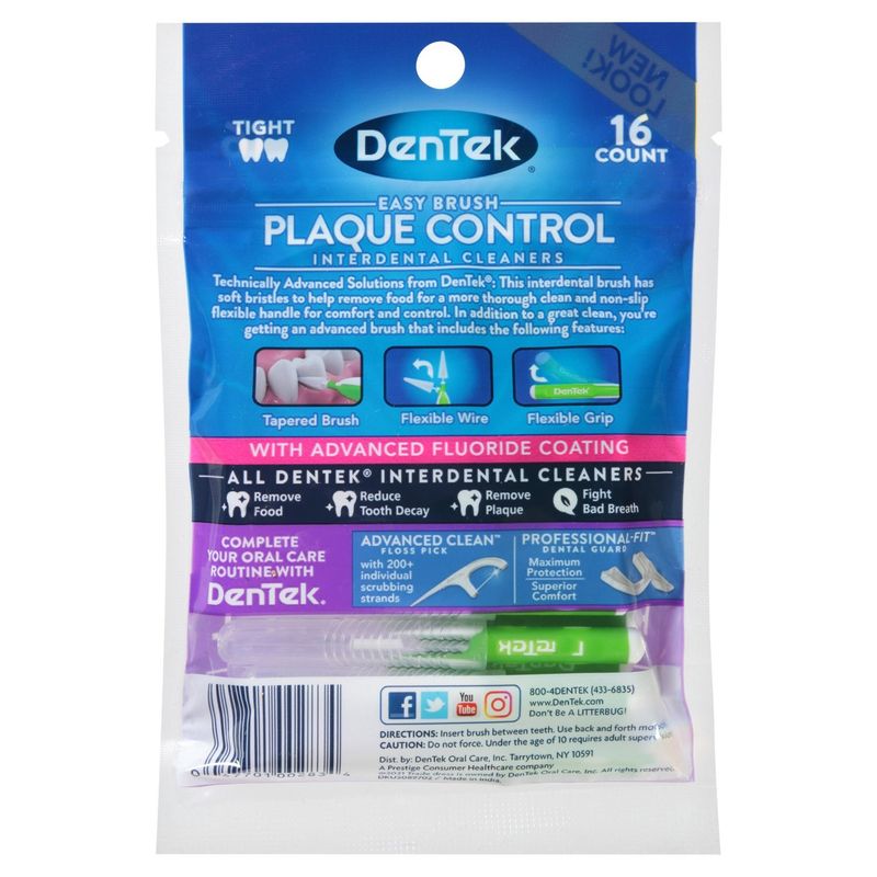 DenTek Fresh Mint Easy Brush Plaque Control Tight Interdental Cleaners, 16 count