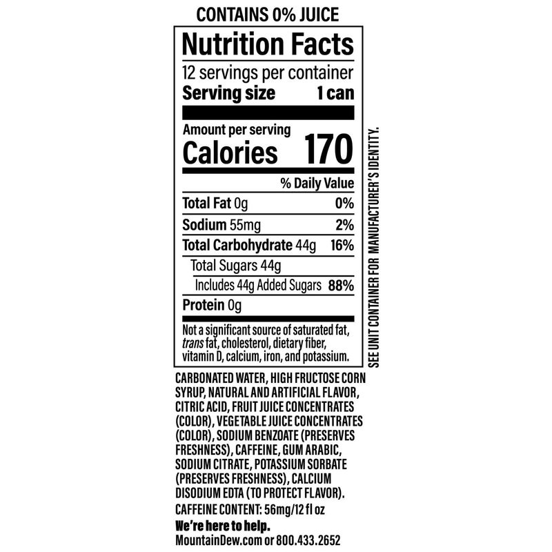 Mountain Dew Baja Cabo Citrus Dew Tropical Citrus Punch 12 Fl Oz, 12 Count