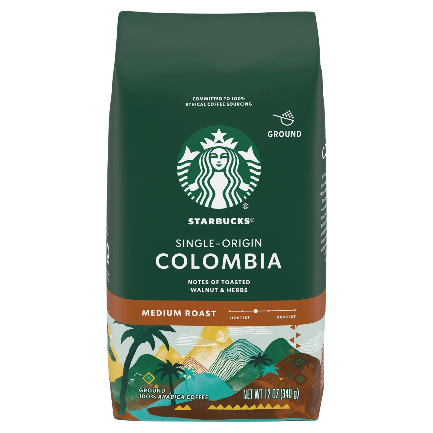 Starbucks Single-Origin Colombia Medium Roast Ground Coffee, 12 oz
