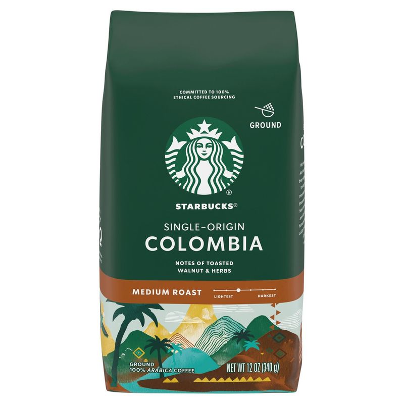 Starbucks Single-Origin Colombia Medium Roast Ground Coffee, 12 oz