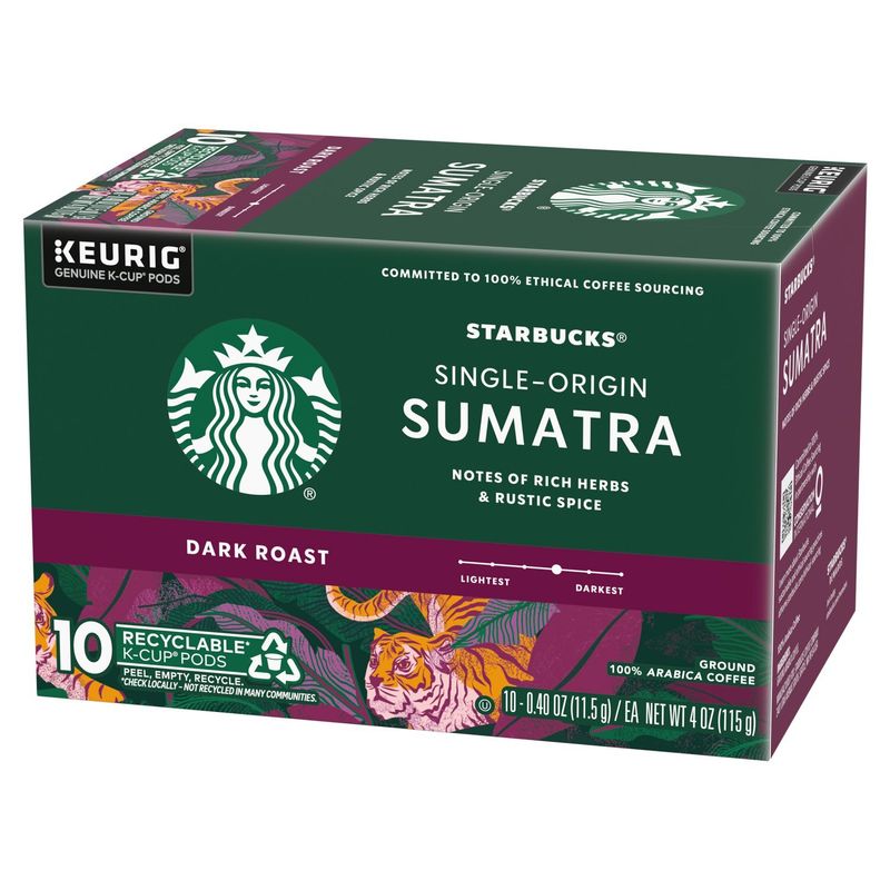 Starbucks Single-Origin Dark Roast Ground Coffee K-Cup Pods, 0.40 oz, 10 count