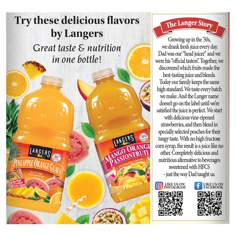 Langers Strawberry Peach Flavored Juice Cocktail, 64 fl oz