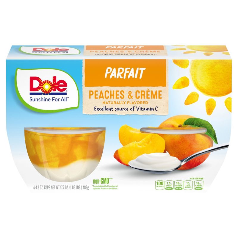 Dole Peaches &amp; Crème Parfait, 4.3 oz, 4 count