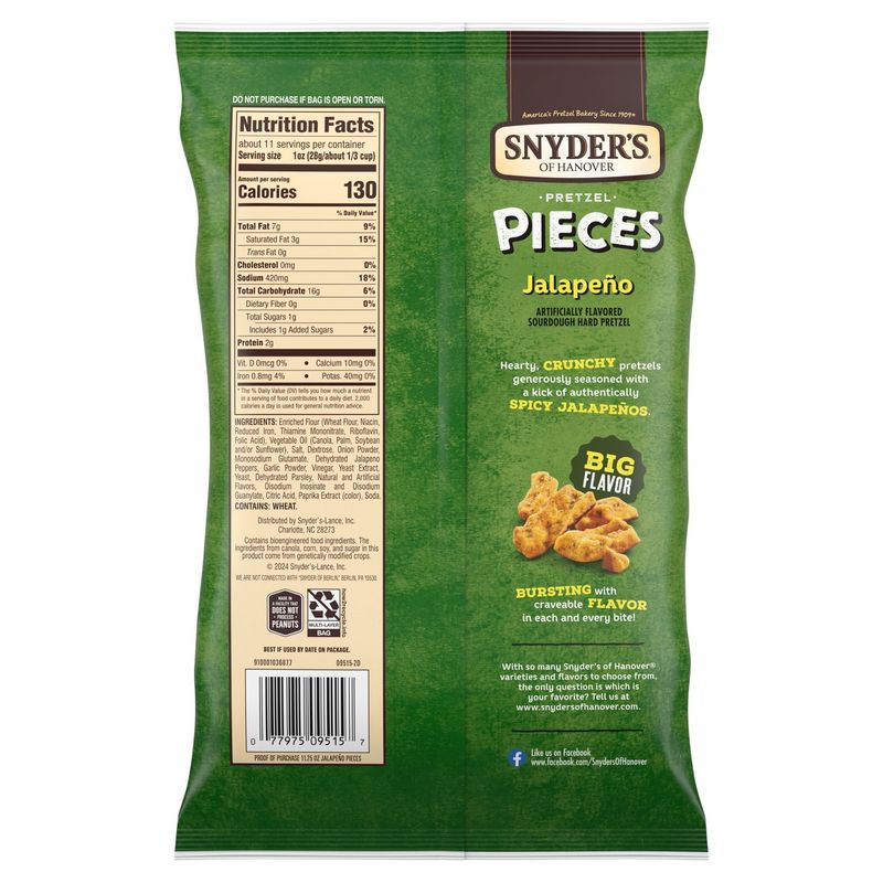 Snyder's of Hanover Jalapeño Flavored Sourdough Hard Pretzel Pieces, 11.25 oz