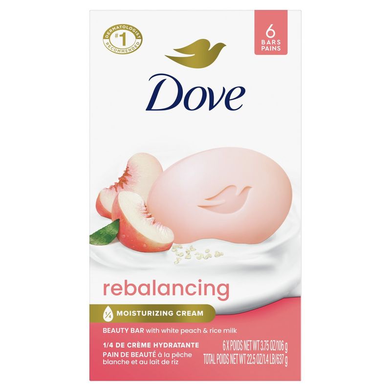 Dove Rebalancing Beauty Bar with White Peach &amp; Rice Milk, 3.75 oz, 6 count