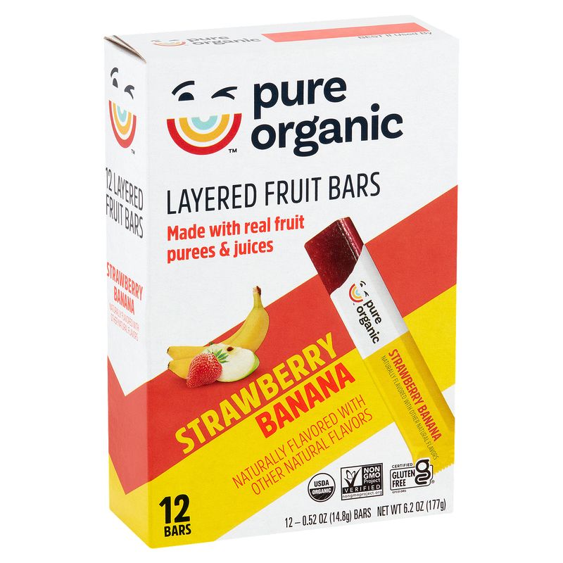 Pure Organic Strawberry Banana Layered Fruit Bars, 0.52 oz, 12 count