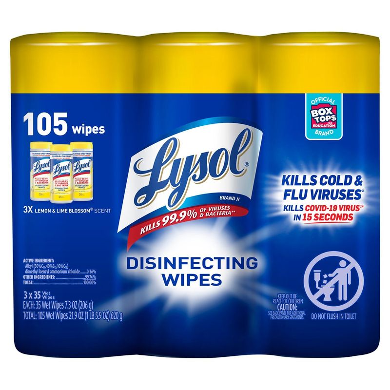 Lysol Lemon &amp; Lime Blossom Scent Disinfecting Wipes, 7.3 oz oz, 105 count, 3 pack