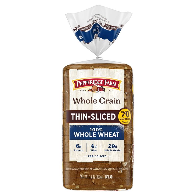 Pepperidge Farm Whole Grain Thin-Sliced 100% Whole Wheat Bread, 14 oz