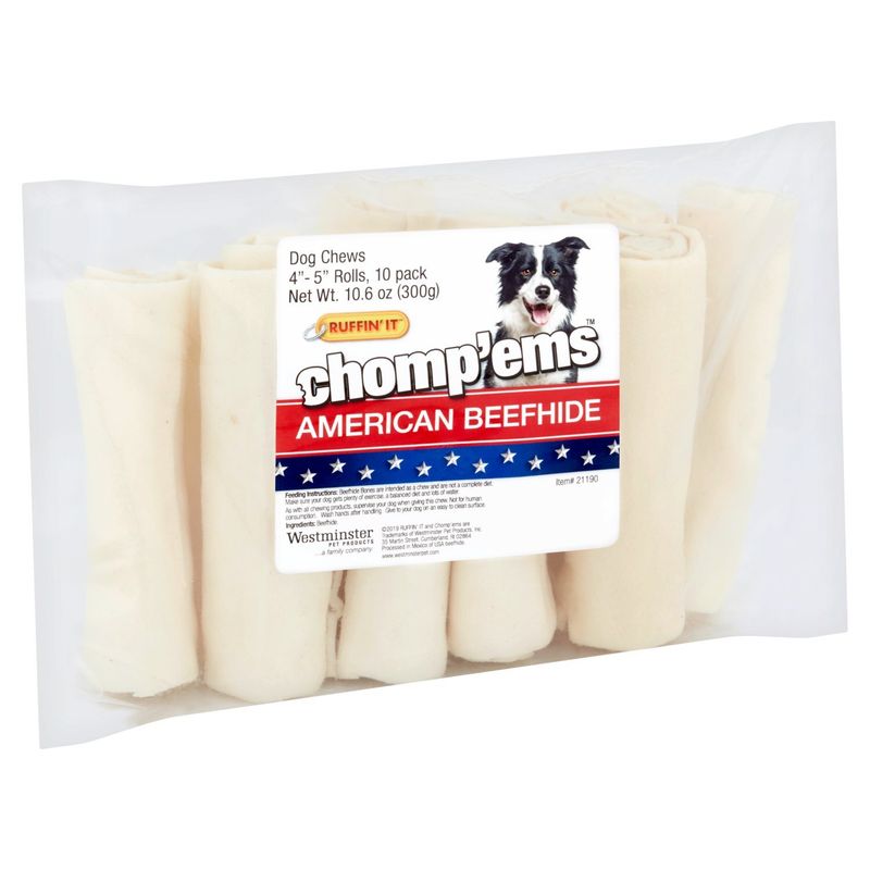 Ruffin' It Chomp'ems American Beefhide Dog Chews, 10 count, 10.6 oz