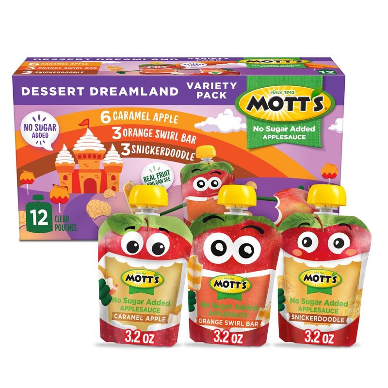 Mott's Dessert Dreamland No Sugar Added Applesauce Variety Pack, 3.2 oz, 12 count