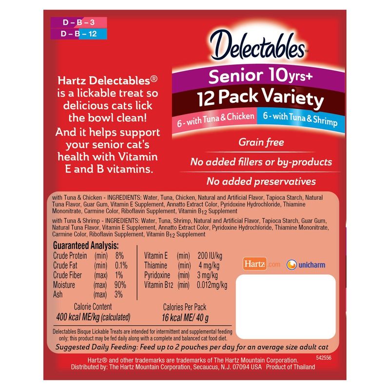 Delectables Lickable Bisque Treats for Senior Cats Pack Variety, Senior 10yrs+, 1.4 oz, 12 count