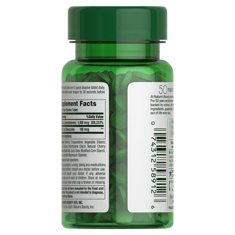 Nature's Bounty Quick Dissolve B-12 Vitamin Supplement, 5000 mcg, 40 count