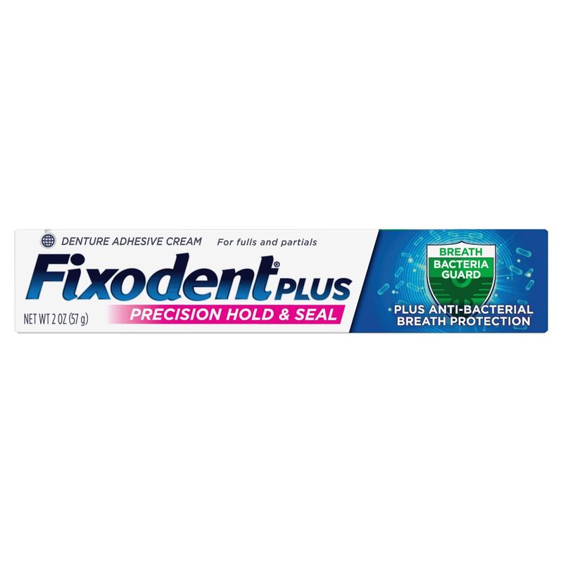 Fixodent Plus Precision Hold &amp; Seal, Breath Bacteria Guard Denture Adhesive Cream, 2 oz