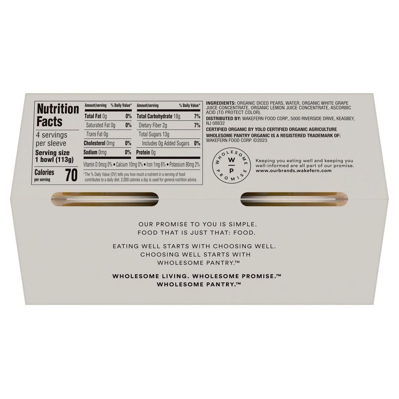 Wholesome Pantry Organic Diced Pears, 4 oz, 4 count