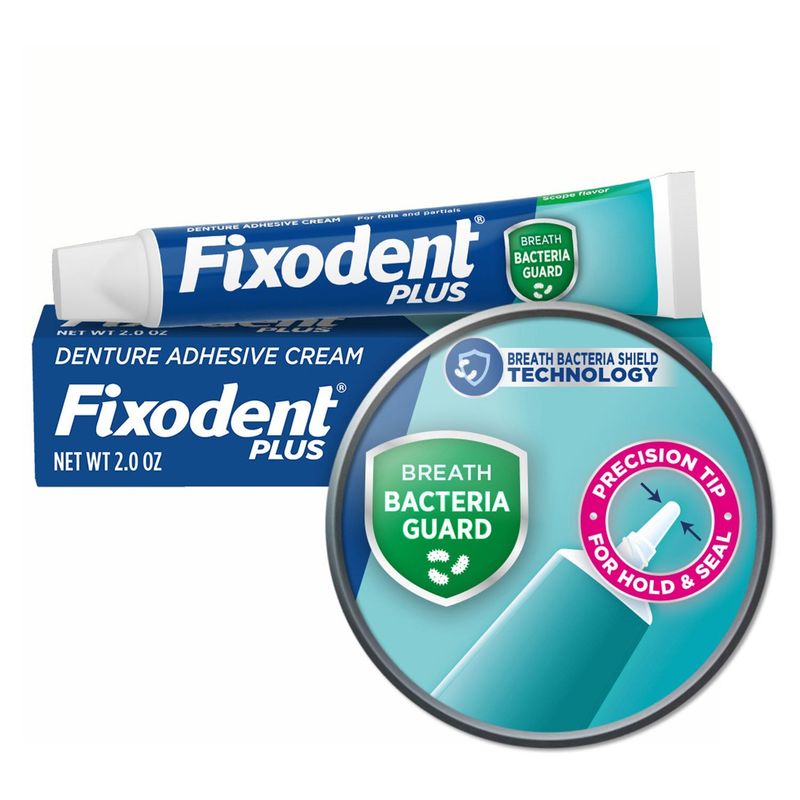 Fixodent Plus Precision Hold &amp; Seal, Breath Bacteria Guard Denture Adhesive Cream, 2 oz