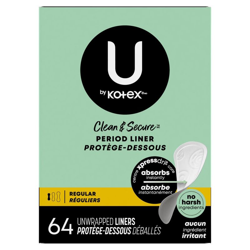 U by Kotex Clean &amp; Secure Regular Period Liner, 64 count