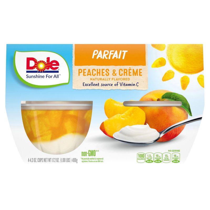 Dole Peaches &amp; Crème Parfait, 4.3 oz, 4 count
