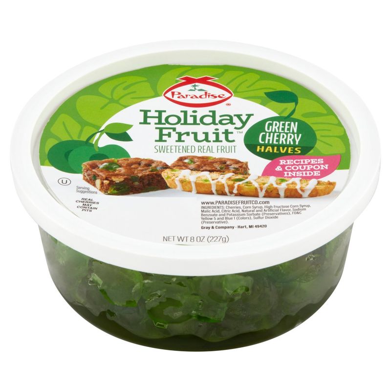 Paradise Holiday Fruit Halves Green Cherry, 8 oz