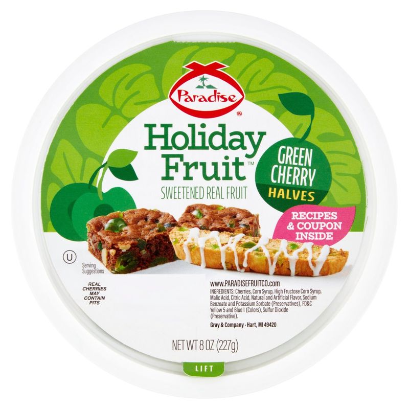 Paradise Holiday Fruit Halves Green Cherry, 8 oz