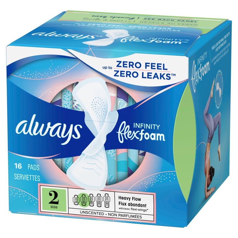 always Infinity FlexFoam Heavy Flow with Flexi-Wings Unscented Pads, Size 2, 16 count
