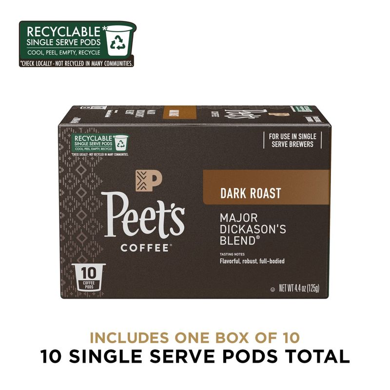 Peet's Coffee Dark Roast Major Dickason's Blend Coffee Pods, 10 count, 4.4 oz