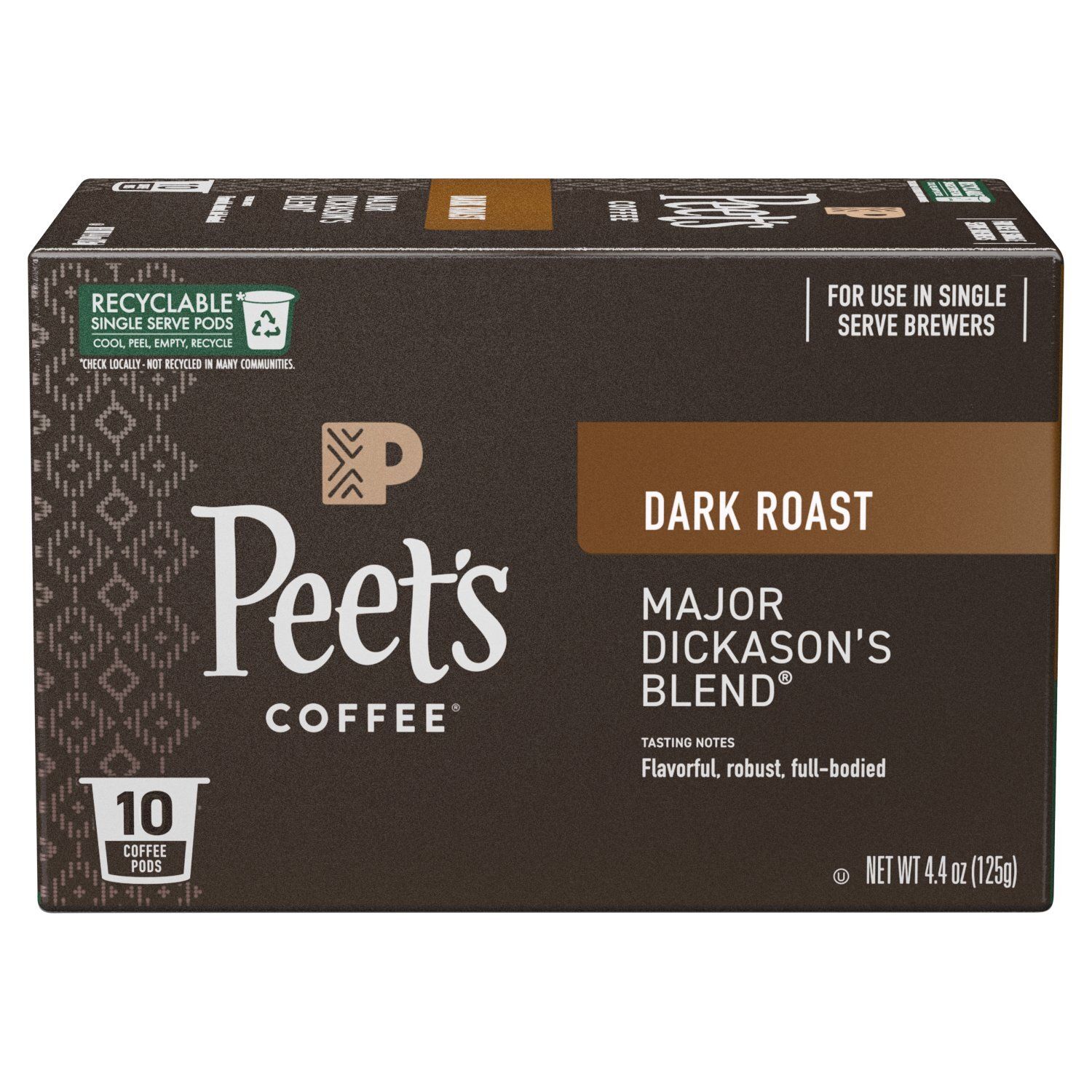 Peet's Coffee Dark Roast Major Dickason's Blend Coffee Pods, 10 count, 4.4 oz