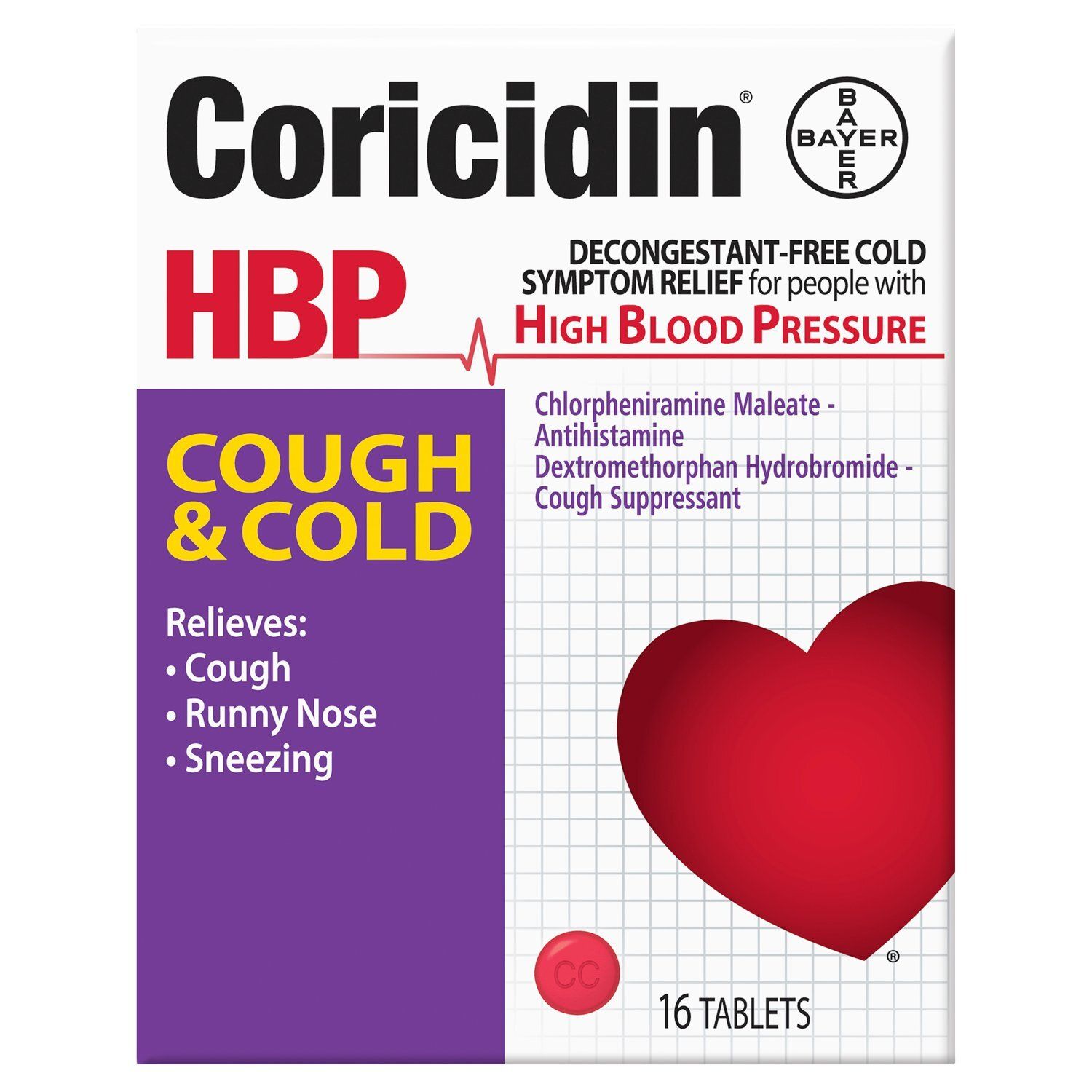 Coricidin HBP Cough &amp; Cold Tablets, 16 count