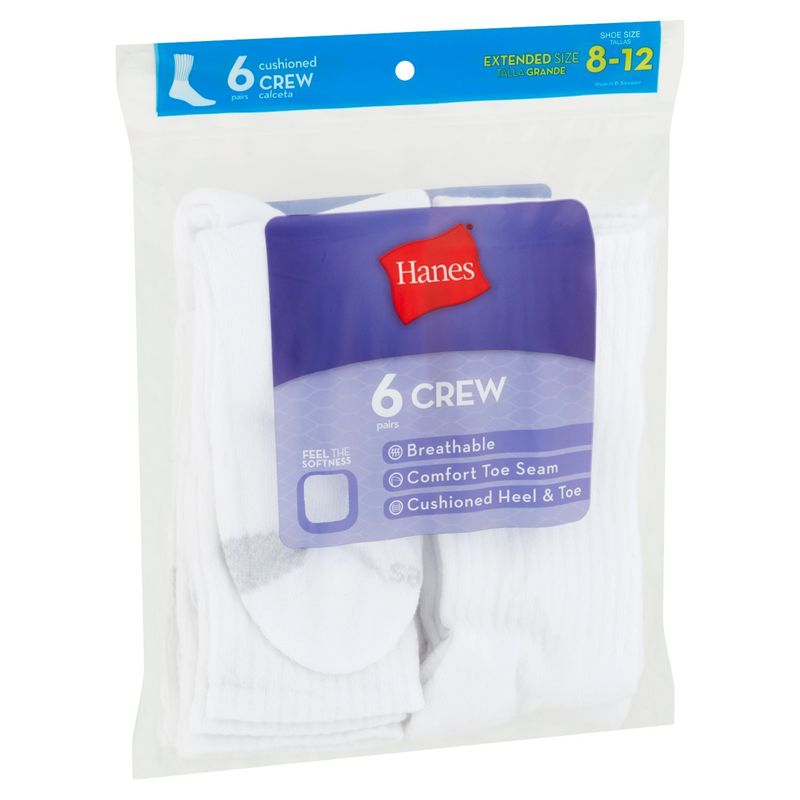 Hanes Cushioned Crew Socks, 8-12, 6 pairs