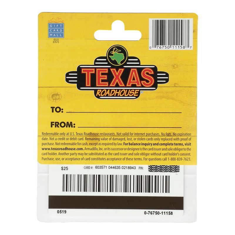 Texas Roadhouse $25 Gift Card, 1 each