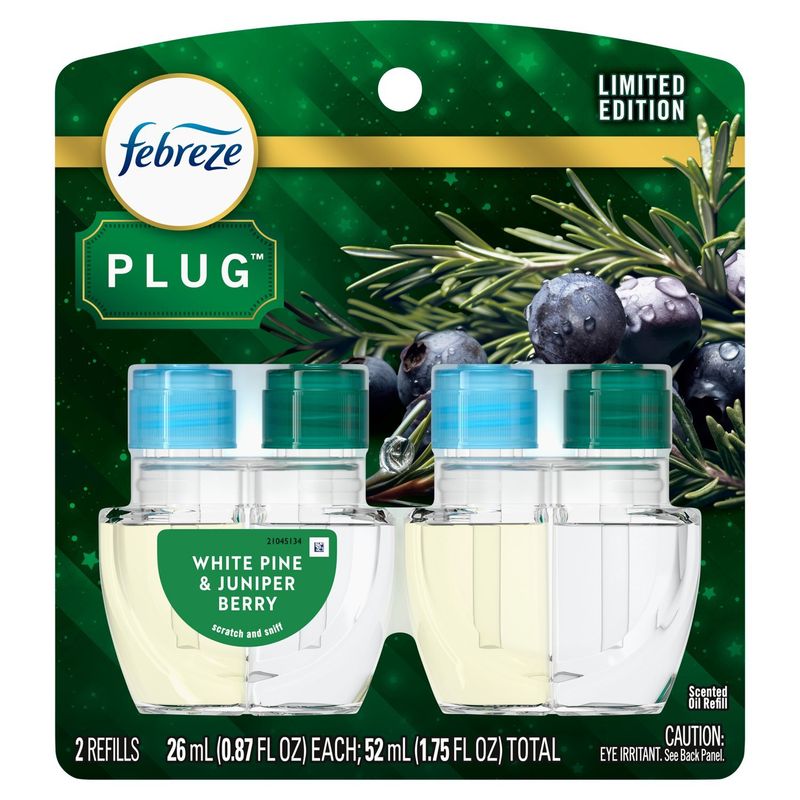 Febreze Plug White Pine &amp; Juniper Berry Scented Oil Refill Limited Edition, 0.87 fl oz, 2 count
