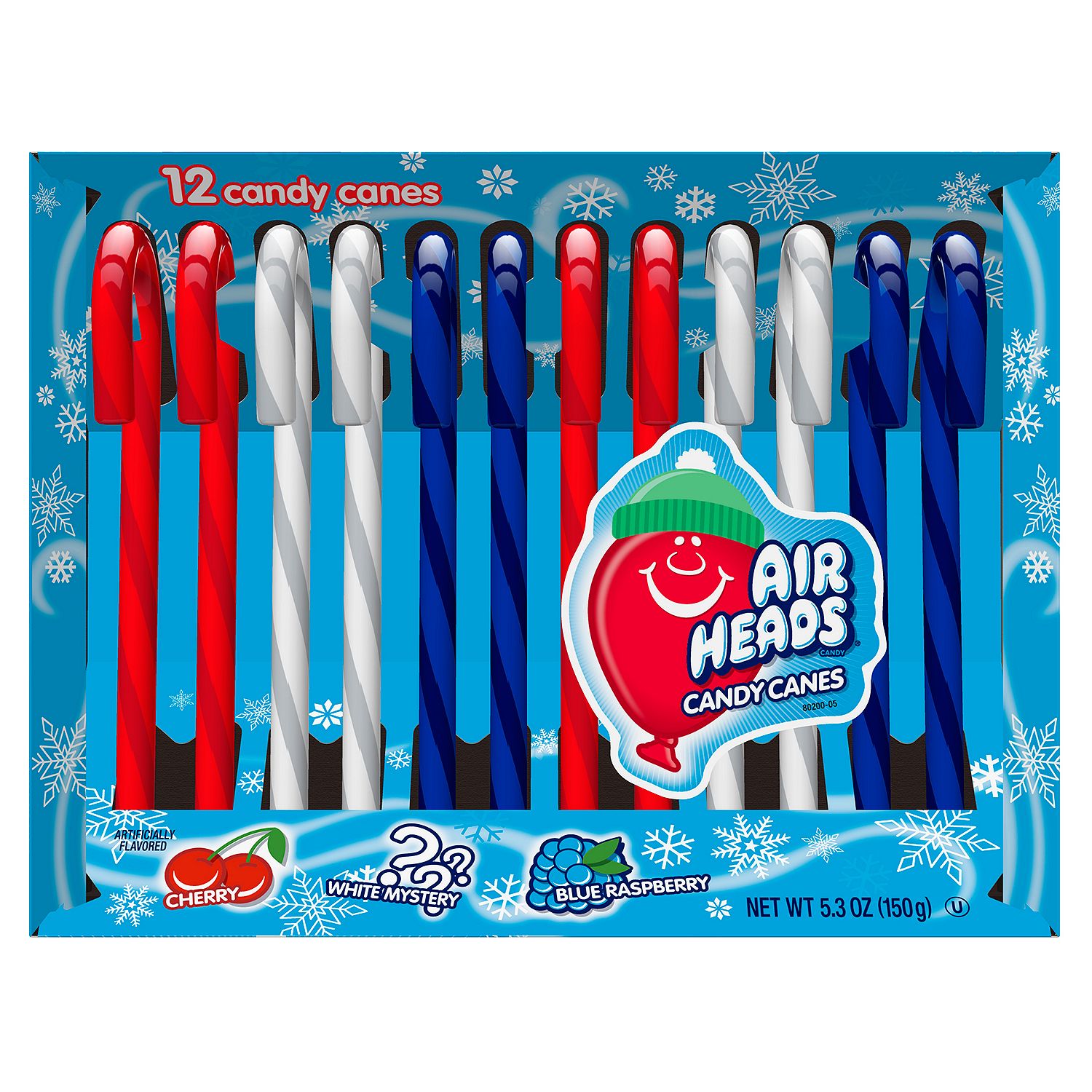 Airheads Cherry, White Mystery and Blue Raspberry Candy Canes, 12 count, 5.3 oz